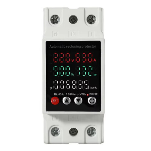 63A Din Rail Adjustable over Voltage and Under Voltage Protective Device Relay with over Current Protection KWh Meter