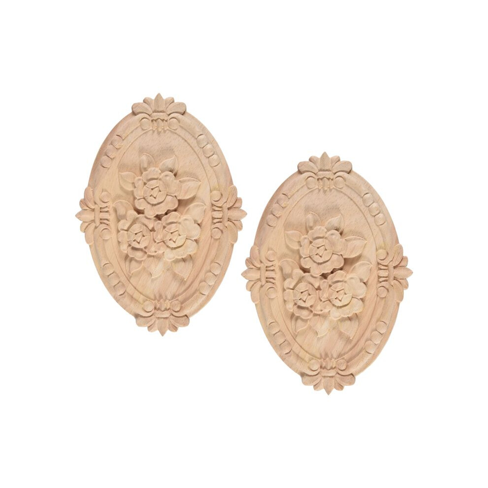 Jojomino 2Pcs Wood Carved Applique Frame Onlay Unpainted Furniture Decoration Unpainted Oval Patterns 21X15cm