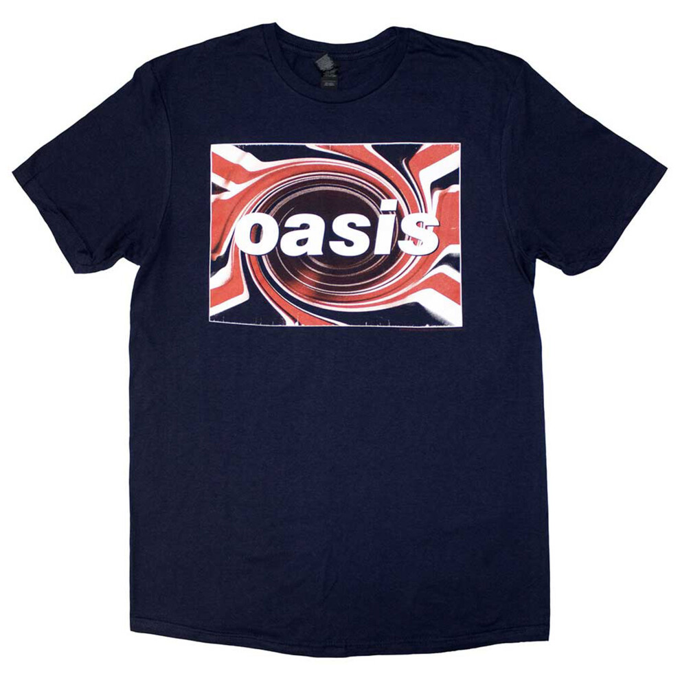 Oasis (L, Navy) Union Jack Band Logo T Shirt Blue