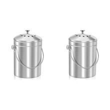 2X Compost Bucket for Kitchen Countertop,1.3 Gallon Stainless Steel Compost Bin Indoor with Lid