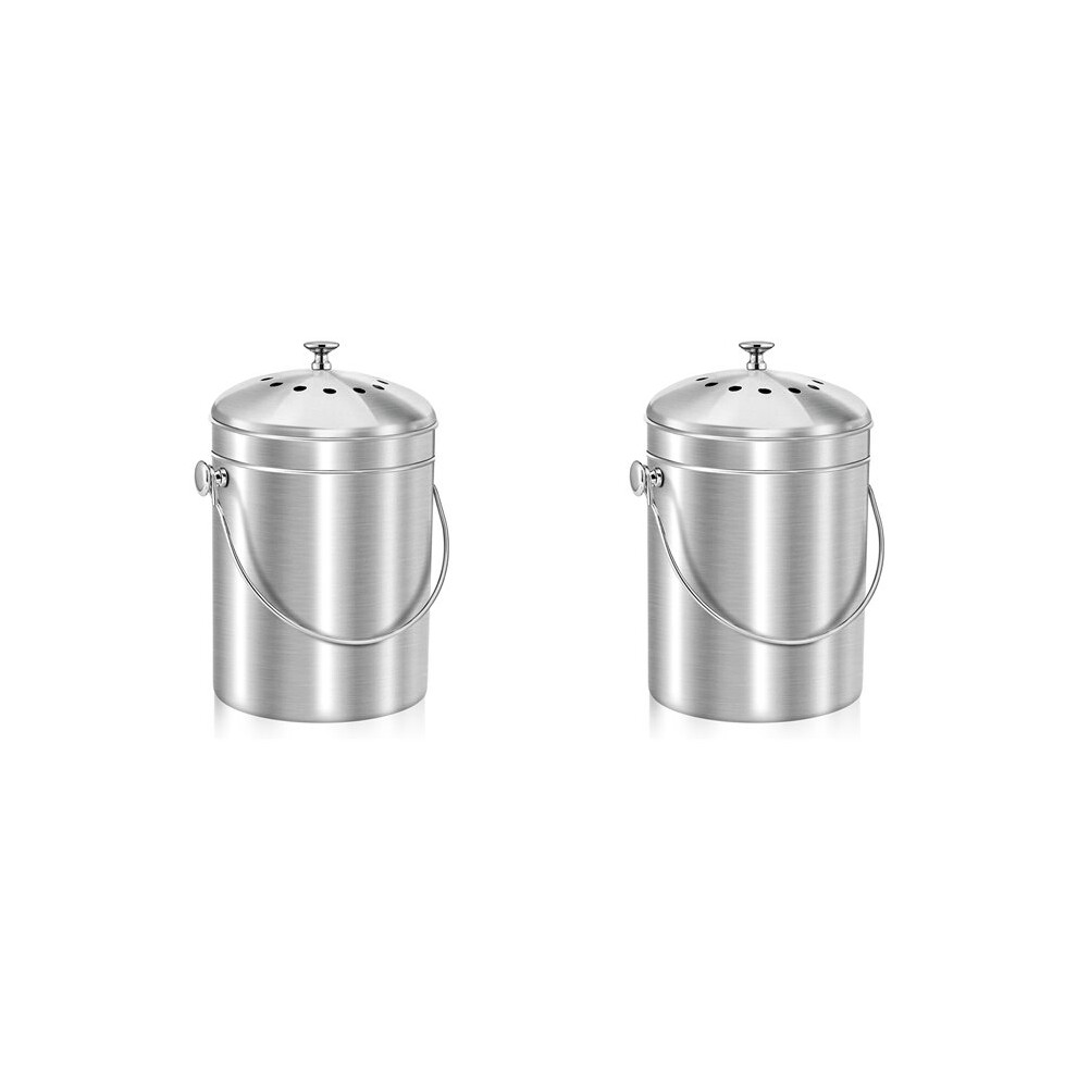 2X Compost Bucket For Kitchen Countertop,1.3 Gallon Stainless Steel Compost Bin Indoor With Lid 6032956404476