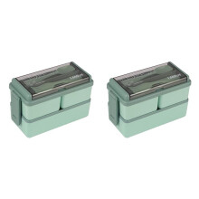2X Bento Box Kit, 47.35 OZ Bento Box Lunch Box per Adulti, 3 Scomparti Bento Lunch Box, Contenitori per La Preparazione Dei Pasti per Adulti Verde