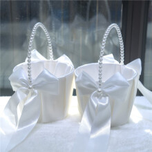 Paniers de Fille de Fleurs pour Mariage Set de 2, Ruban en Satin et Poignée en Perles