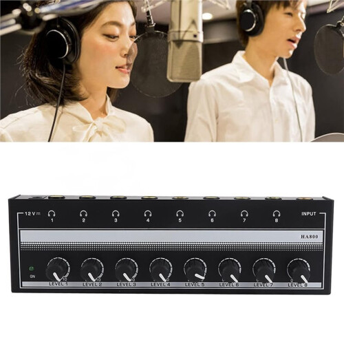 8-Channel Stereo Headphone Amplifier, Portable Metal Design for Studio and Stage EU Plug 1