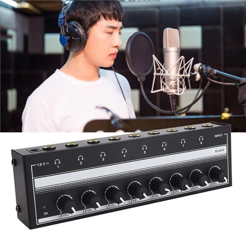 8-Channel Stereo Headphone Amplifier, Portable Metal Design for Studio and Stage EU Plug 2