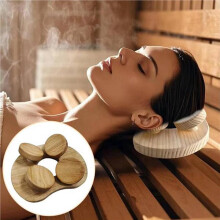 2X Natural Solid Wood Dry Steam Room Sauna Wooden Pillow Smooth Waterproofed Moisture-Resistant Wooden Pillow Backrest