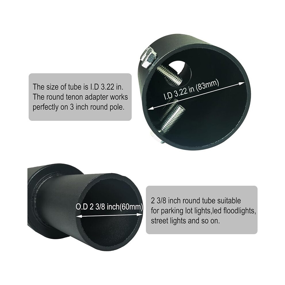 Tenon Slip Fitter Adapter For 3 Inch Round Pole, Heavy Duty Metal Outdoor Mounting Bracket For Led Lighting 6033701998028