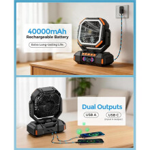 Ventilatore da Campeggio Ricaricabile 40000mAh, Ventilatore Portatile da Campeggio con Telecomando e Luce LED, 4 Velocità, Forte Flusso D'Aria per