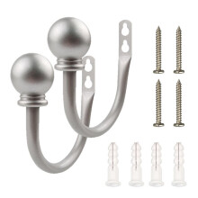 Eleganckie Srebrne Uchwyty do Zasłon - 2 Sztuki, Metalowe Uchwyty do Zasłon, Montowane na Ścianie