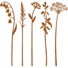 1set/5pcs Outdoor Decoration Garden Stakes with Metal Flowers, Flower Bed Decoration Plant Wooden Stakes, Lawns