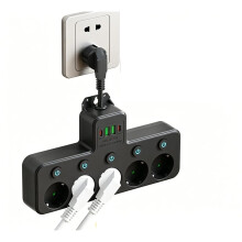 Multiplicador de Tomada AC com Plugue EU, Régua de Energia Elétrica, Soquete USB, Protetor Contra Surtos para Casa, Filtro de Rede A:Preto