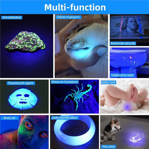 UV Flashlight- Rechargeable Blacklight Torch for Manicure, Pet Urine Detection 2