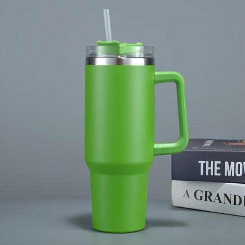Trinkflasche aus Edelstahl mit Griff und Strohhalm