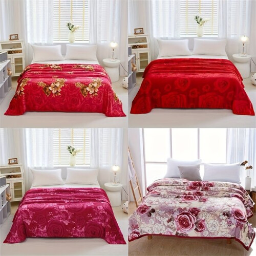 Polyester-Strickdecke mit Blumenmuster 1