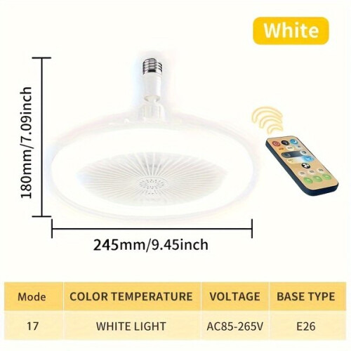 Ventilador con luz y mando a distancia.
