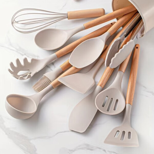 12pcs set, silicone tools with wooden handle