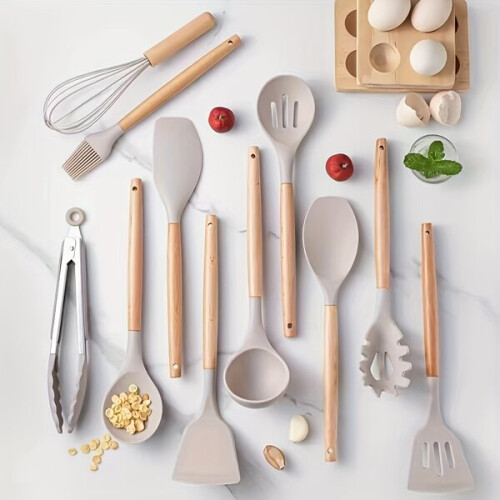 12pcs set, silicone tools with wooden handle 1