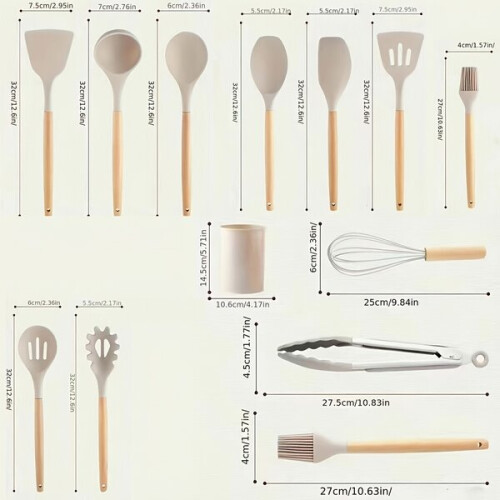 12pcs set, silicone tools with wooden handle 2