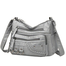 Elegante borsa a tracolla da donna in pelle, grigia