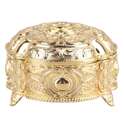 Luxe gouden metalen sieradendoos, rond, licht schelpvormig