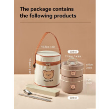 Lekvrije thermische bento-lunchbox van 304 roestvrij staal, bruin, 1000 ml