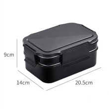 Lunchbox van gelaagd roestvrij staal 304 met een inhoud van 1000 ml, zwart.