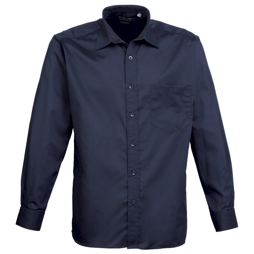 Premier (15.5, Navy) Mens Poplin Long-Sleeved Formal Shirt Blue,Multicoloured