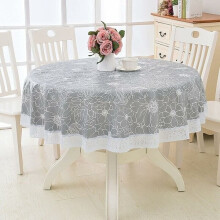Tovaglia rotonda in linoleum PVC con motivo floreale e in pizzo, impermeabile e