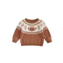 (2-3 Years, Brown) Toddler Baby Football Sweater Casual Crew Neck Long Sleeve Knitted Pullover Tops for Winter Fall