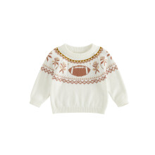 (2-3 Years, White) Toddler Baby Football Sweater Casual Crew Neck Long Sleeve Knitted Pullover Tops for Winter Fall