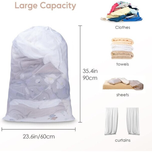 pcs white laundry bags with drawstring, 7090 cm mesh laundry bags 1