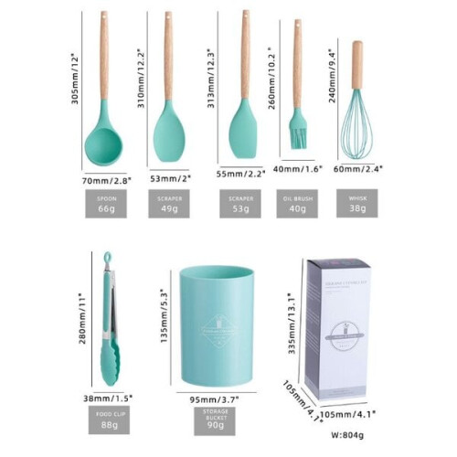 Küchenhelfer-Set aus Silikon, 12-teilig, dunkelgrün 2