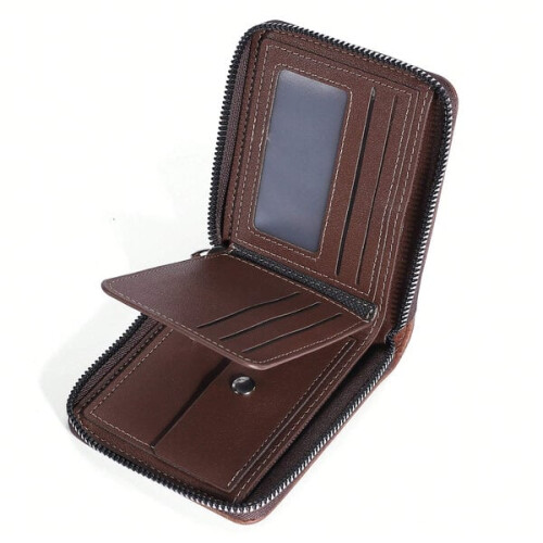 Portefeuille homme à fermeture éclair, marron clair 1