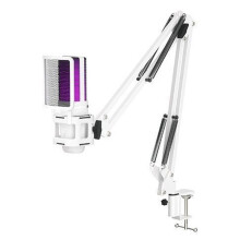 USB Gaming Microphone with Articulated Arm,White Computer Condenser Mic for PC Recording Podcasting Streaming B