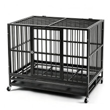 PawHaven Heavy Duty Metal Dog Crate with Wheel Escape Proof Foldable 36"