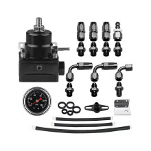 Einstellbarer Kraftstoffdruckregler-Satz, Öldruckmesser 0-100 Psi, -6AN, Schwarz