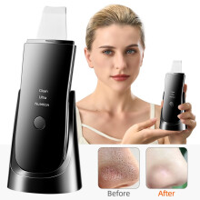(Black) New Ultrasonic Skin Scrubber Vibration Face Spatula Blackhead Remover Shovel Clean Cavitation Peeling Facial Lifting EMS Machine