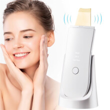 (White) New Ultrasonic Skin Scrubber Vibration Face Spatula Blackhead Remover Shovel Clean Cavitation Peeling Facial Lifting EMS Machine