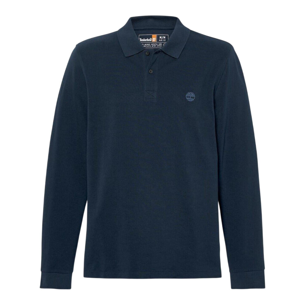Timberland (L, Dark Sapphire) Mens Ribbed Regular Long-Sleeved Polo Shirt Multicoloured