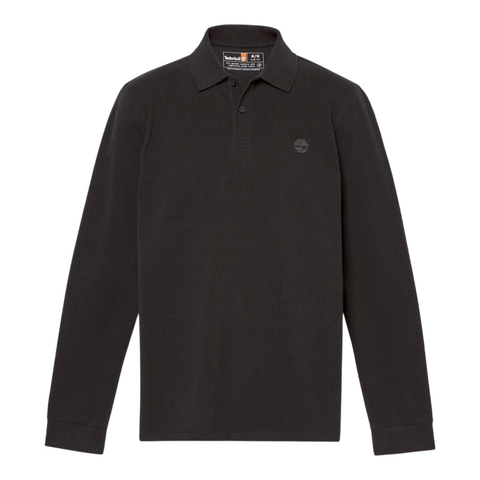 Timberland (Xxl, ) Mens Ribbed Regular Long-Sleeved Polo Shirt Black