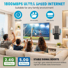 Amplificatore di Segnale WiFi 5G 6 da 1200 Mbps con 6 Antenne, Estensore per Router Intelligenti, Penetrazione Attraverso Le Pareti, Ampia Copertura,