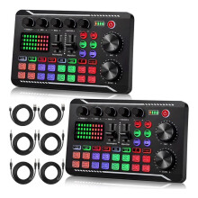 2 Stuks F998 Live Sound Card Audio Mixer Draagbare Podcast Audio Interface voor Live Streaming, Opnemen, Gaming
