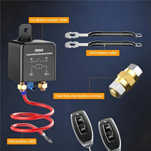 Side Post Remote Battery Disconnect  12V 250A - Wireless Master Cut-Off Kill- with Key Fob 2