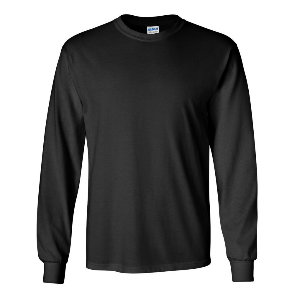 Gildan (L, ) Mens Plain Crew Neck Ultra Cotton Long Sleeve T-Shirt Black