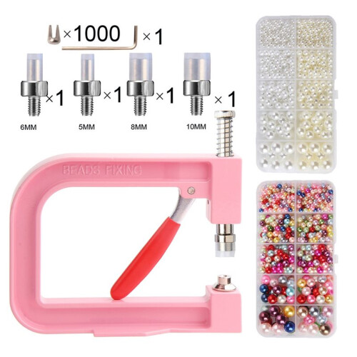 Handpressperlen-Set, Perlen-Rivettiermaschine, DIY-Handmade-Perlenmaschine mit 2 Boxen Weißen Perlen 1