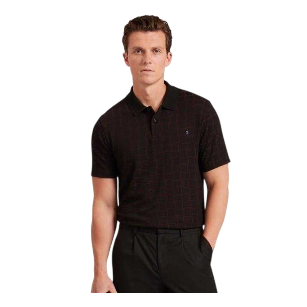 Ted Baker (L, ) Mens Checkerboard Jacquard Collared Polo Shirt Black