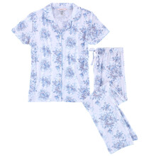 CTM Women's Floral Notched Collar Picot Pyjama Set