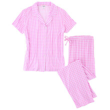 CTM Women's Gingham Notched Collar Pyjama Set