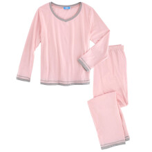 CTM Women's Cotton Blend Long Sleeve V-Neck Pyjama Set
