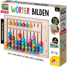 Lisciani Montessori Spelling Game Set - Wooden Alphabet Toy with 42 Learning Cards & Drawing Board - ABC Preschool Educational Toy for Kids Ages 3+